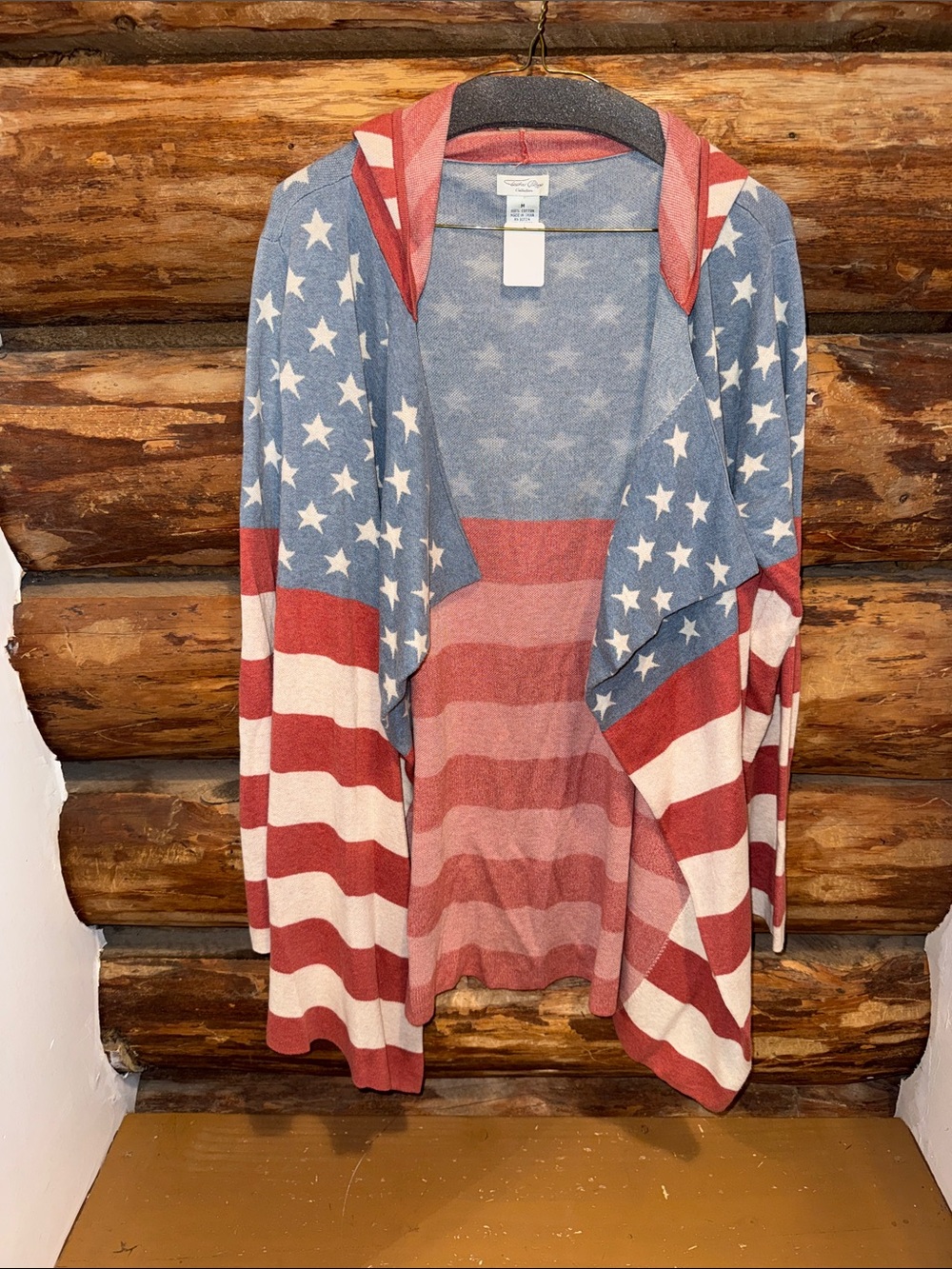 ❤️100% cotton M Tasha Polizzi Flag Pattern Open-Front Women's Cardigan Sweater